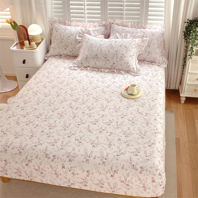 Vintage Fitted Sheet Floral Pattern Non-Pilling Breathable Cotton Fitted Sheet