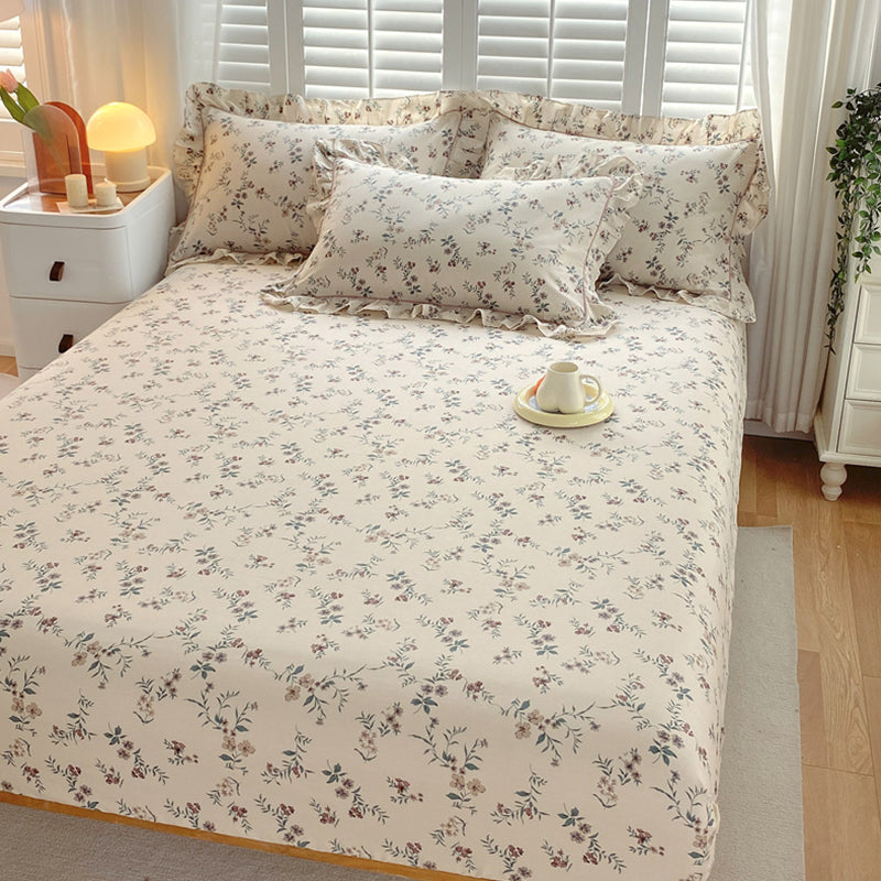 Vintage Fitted Sheet Floral Pattern Non-Pilling Breathable Cotton Fitted Sheet