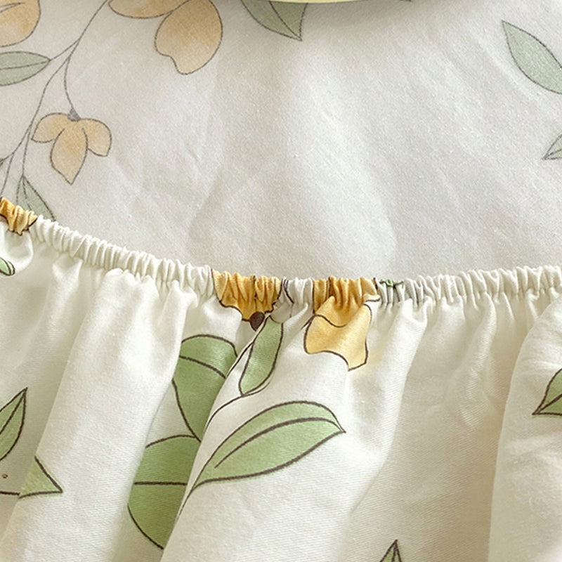 Vintage Fitted Sheet Floral Pattern Non-Pilling Breathable Cotton Fitted Sheet