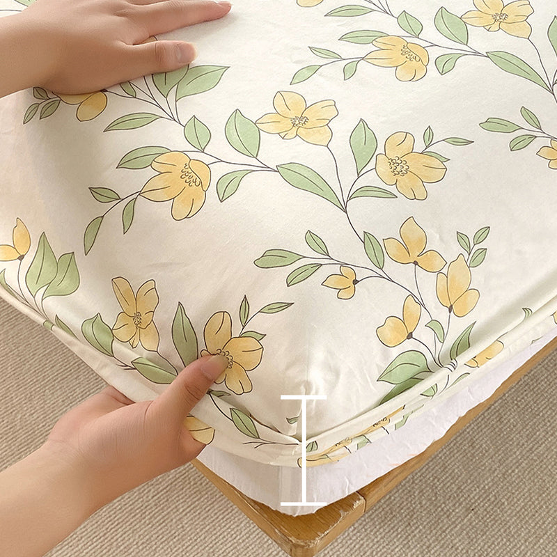 Vintage Fitted Sheet Floral Pattern Non-Pilling Breathable Cotton Fitted Sheet