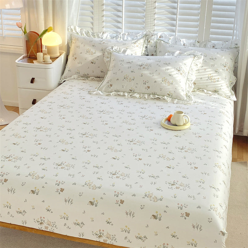 Vintage Fitted Sheet Floral Pattern Non-Pilling Breathable Cotton Fitted Sheet