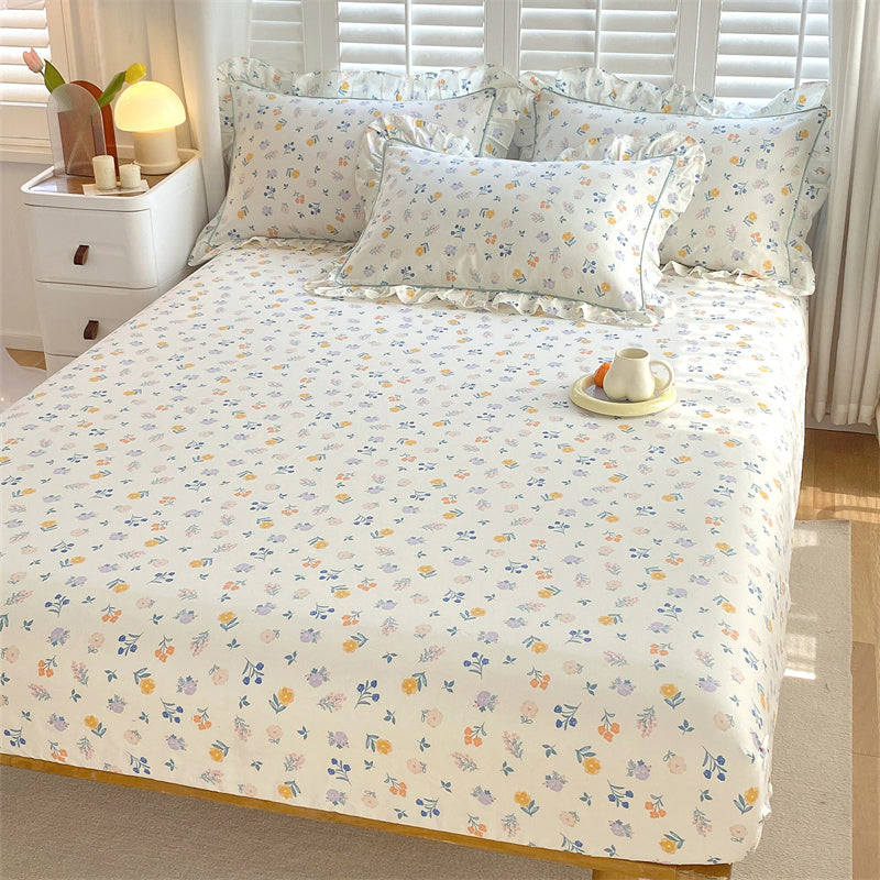 Vintage Fitted Sheet Floral Pattern Non-Pilling Breathable Cotton Fitted Sheet