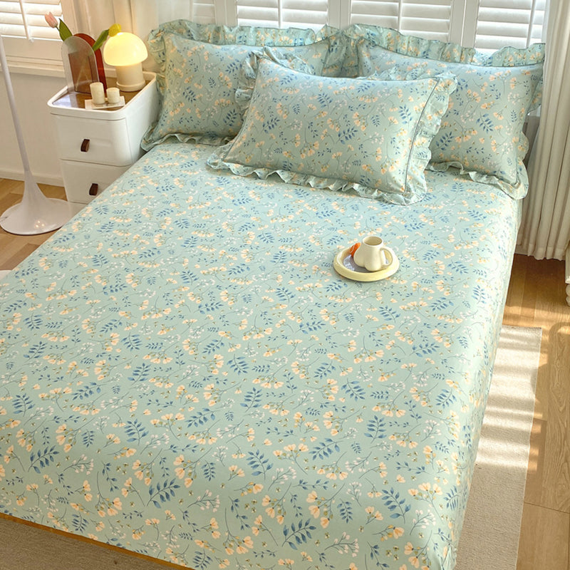Vintage Fitted Sheet Floral Pattern Non-Pilling Breathable Cotton Fitted Sheet