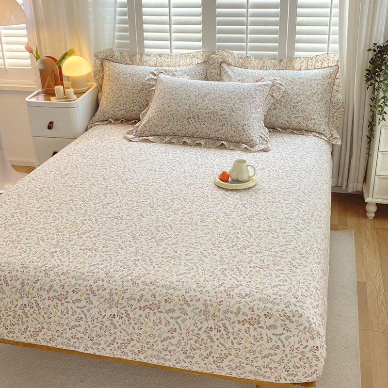 Vintage Fitted Sheet Floral Pattern Non-Pilling Breathable Cotton Fitted Sheet