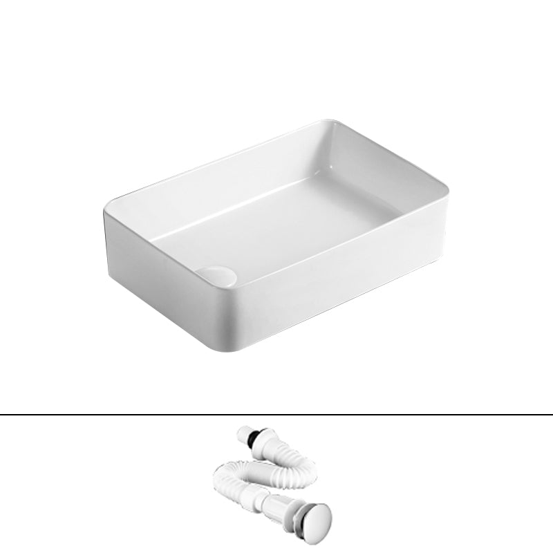 Traditional Vessel Bathroom Sink Rectangular Porcelain with Pop-Up Drain Vessel
