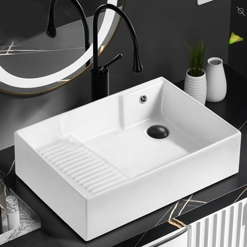 Traditional Vessel Bathroom Sink Rectangular Porcelain with Pop-Up Drain Vessel