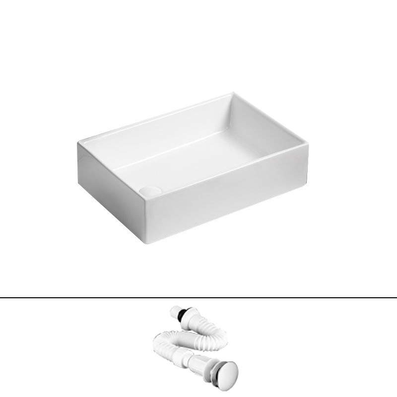 Traditional Vessel Bathroom Sink Rectangular Porcelain with Pop-Up Drain Vessel