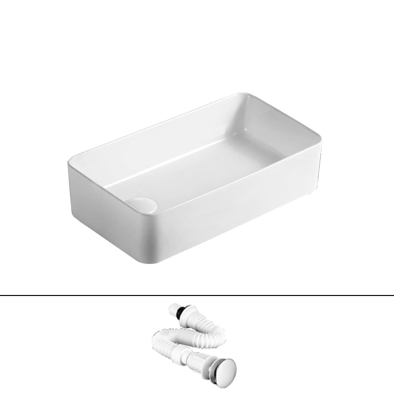 Traditional Vessel Bathroom Sink Rectangular Porcelain with Pop-Up Drain Vessel