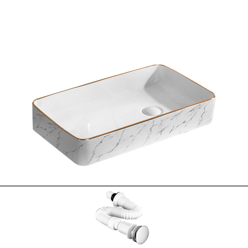 Traditional Vessel Bathroom Sink Rectangular Porcelain with Pop-Up Drain Vessel