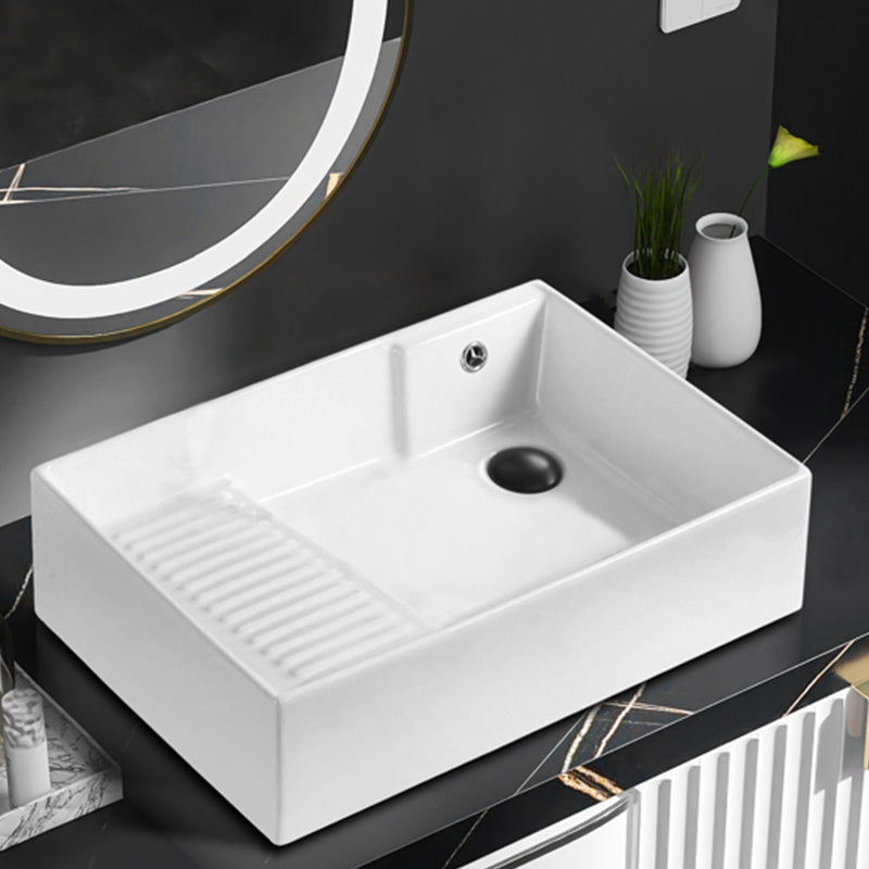 Traditional Vessel Bathroom Sink Rectangular Porcelain with Pop-Up Drain Vessel