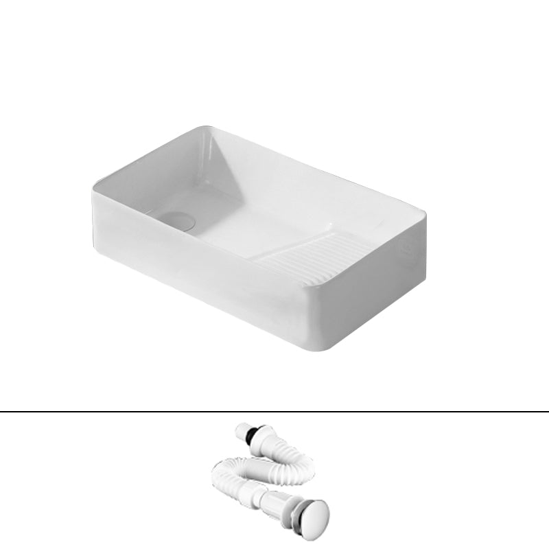 Traditional Vessel Bathroom Sink Rectangular Porcelain with Pop-Up Drain Vessel