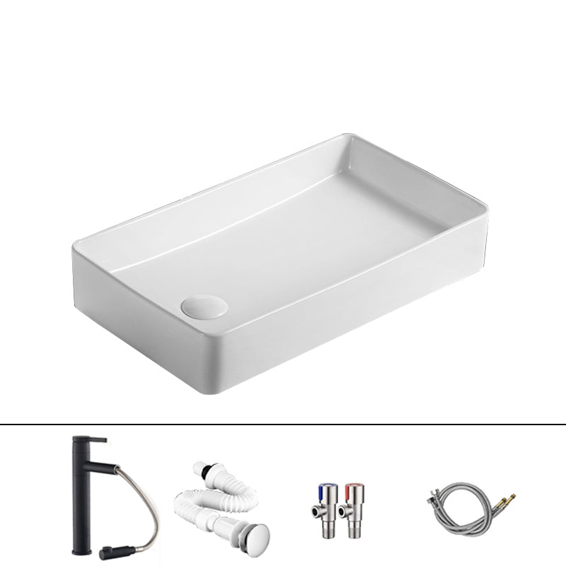 Traditional Vessel Bathroom Sink Rectangular Porcelain with Pop-Up Drain Vessel