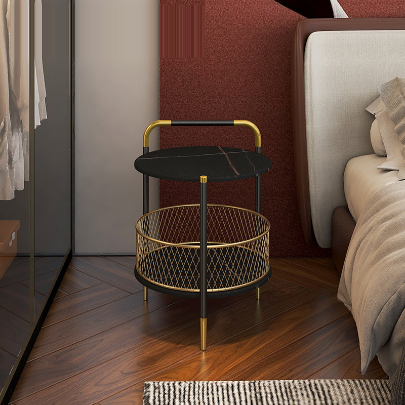 Glam Accent Table Nightstand Antique Finish Night Table with 2 Shelves