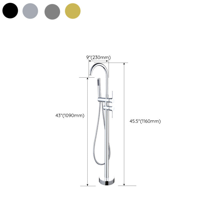 Contemporary Floor Mounted Metal Double Handle High Arc Floor Mount