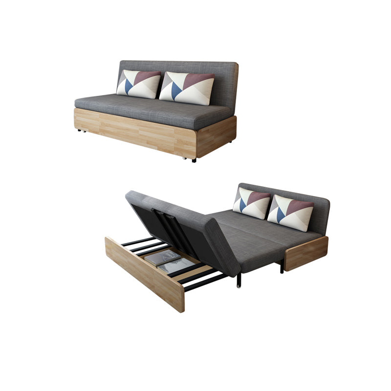 Contemporary Sofa Bed Fabric Wood with Storage Cushion Back Gray Armless Futon Frame