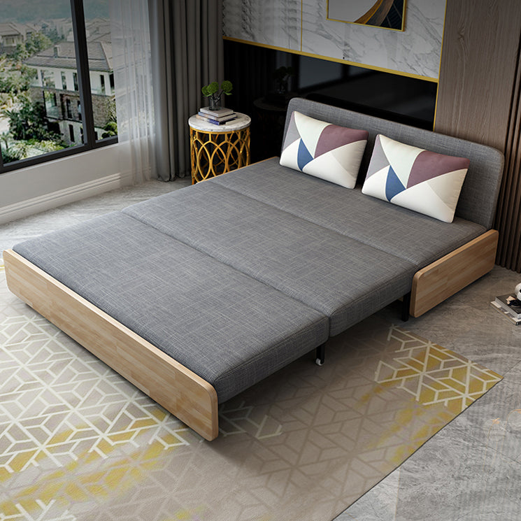 Contemporary Sofa Bed Fabric Wood with Storage Cushion Back Gray Armless Futon Frame