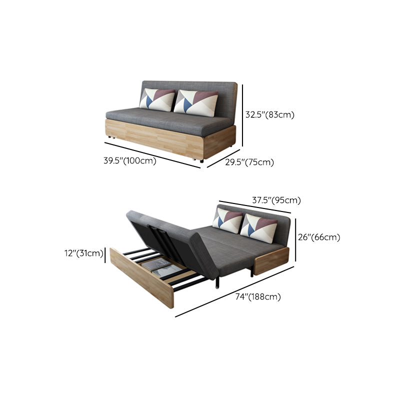 Contemporary Sofa Bed Fabric Wood with Storage Cushion Back Gray Armless Futon Frame