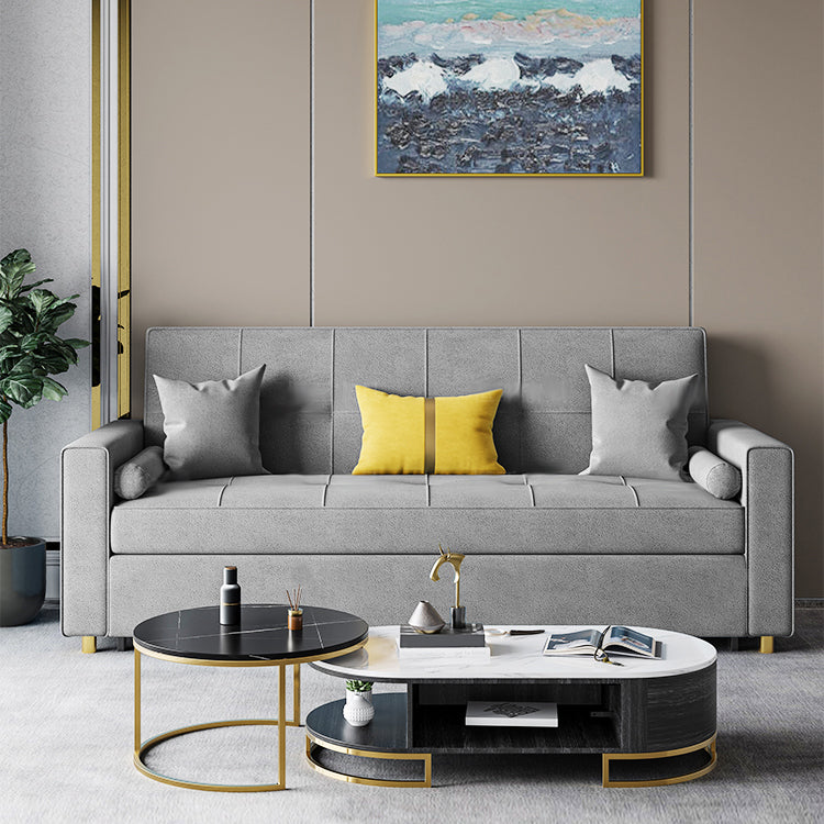 Scandinavian Futon Sofa Bed Upholstered Cushion Back Square Arms Sleeper Sofa