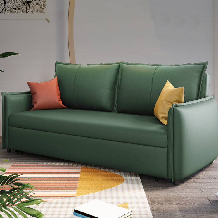 Contemporary Futon Sofa Bed Metal Green with Storage Pillow Back Square Arms