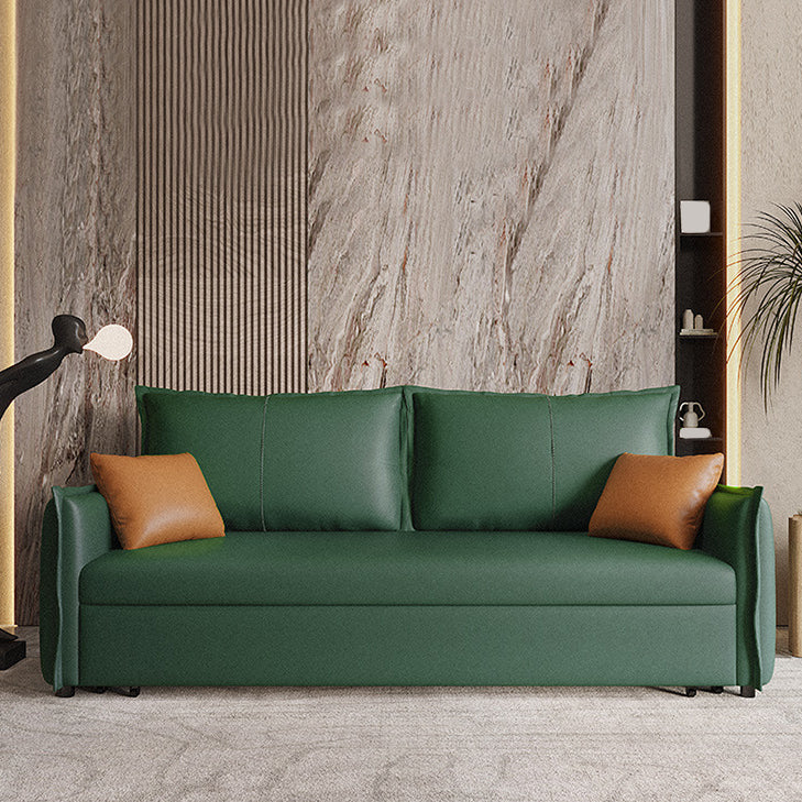 Contemporary Futon Sofa Bed Metal Green with Storage Pillow Back Square Arms