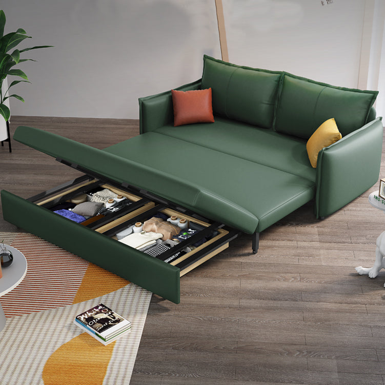 Contemporary Futon Sofa Bed Metal Green with Storage Pillow Back Square Arms