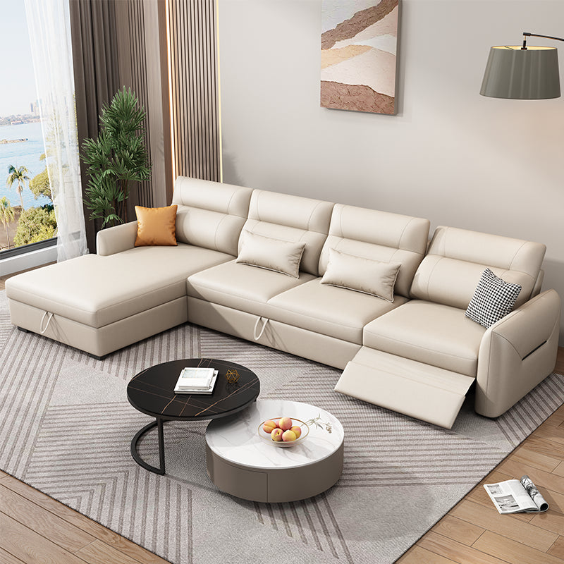 Scandinavian Futon Sofa Bed Square Arms with Storage Cushion Back Leather