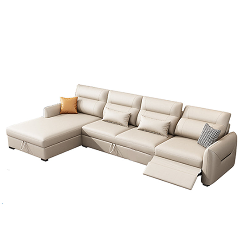 Scandinavian Futon Sofa Bed Square Arms with Storage Cushion Back Leather