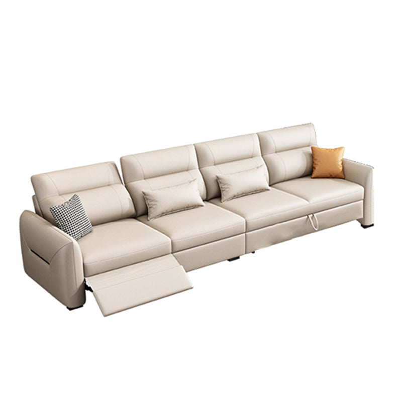 Scandinavian Futon Sofa Bed Square Arms with Storage Cushion Back Leather