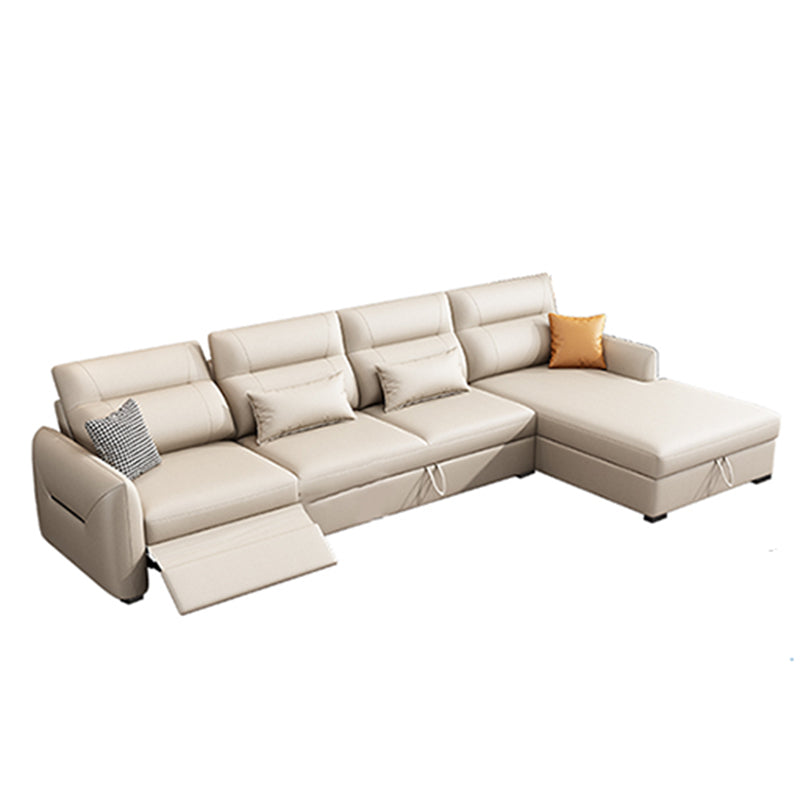 Scandinavian Futon Sofa Bed Square Arms with Storage Cushion Back Leather