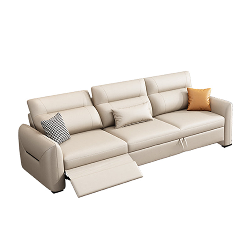 Scandinavian Futon Sofa Bed Square Arms with Storage Cushion Back Leather