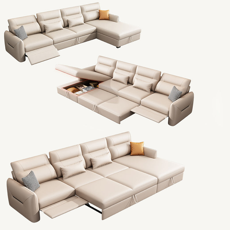 Scandinavian Futon Sofa Bed Square Arms with Storage Cushion Back Leather