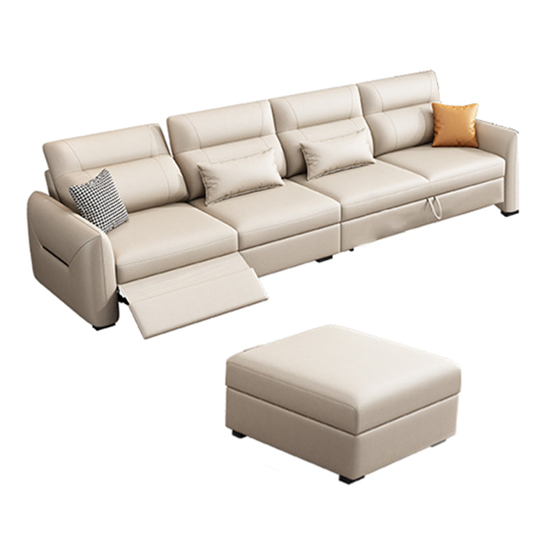 Scandinavian Futon Sofa Bed Square Arms with Storage Cushion Back Leather