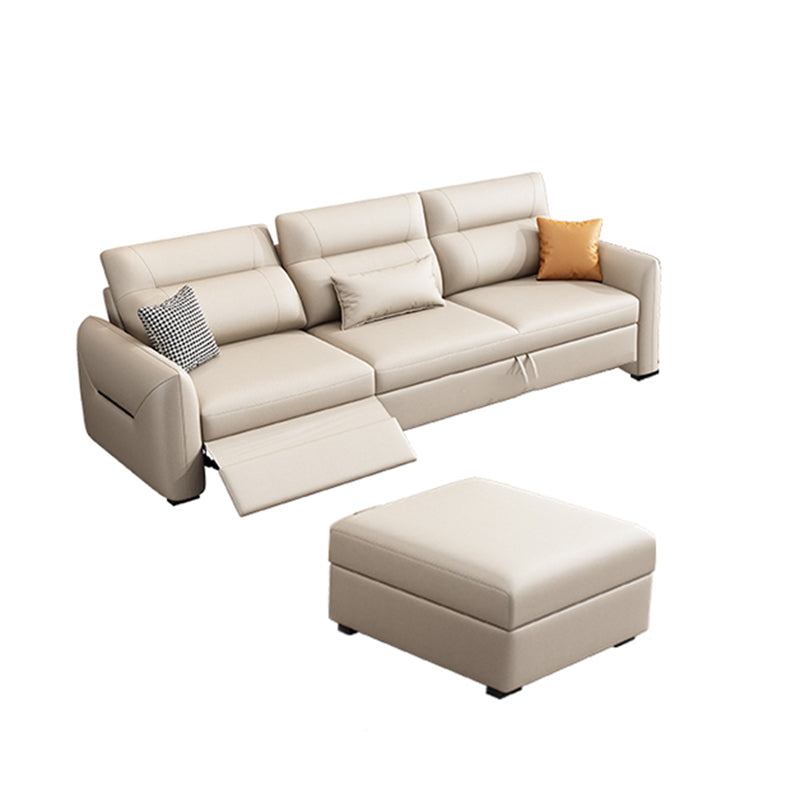 Scandinavian Futon Sofa Bed Square Arms with Storage Cushion Back Leather