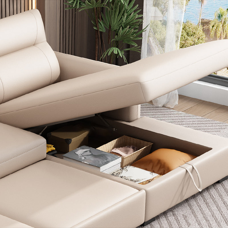 Scandinavian Futon Sofa Bed Square Arms with Storage Cushion Back Leather