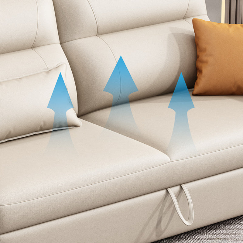 Scandinavian Futon Sofa Bed Square Arms with Storage Cushion Back Leather