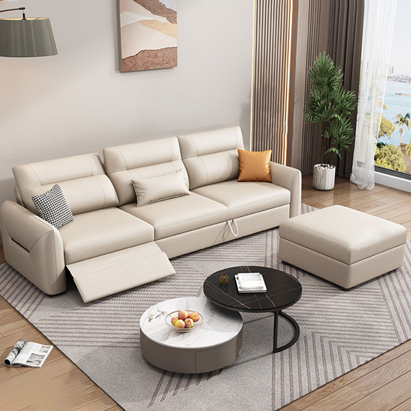 Scandinavian Futon Sofa Bed Square Arms with Storage Cushion Back Leather