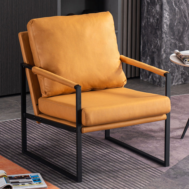 Metal Square Arms Chair Faux Leather Armchair for Living Room