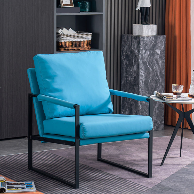Metal Square Arms Chair Faux Leather Armchair for Living Room