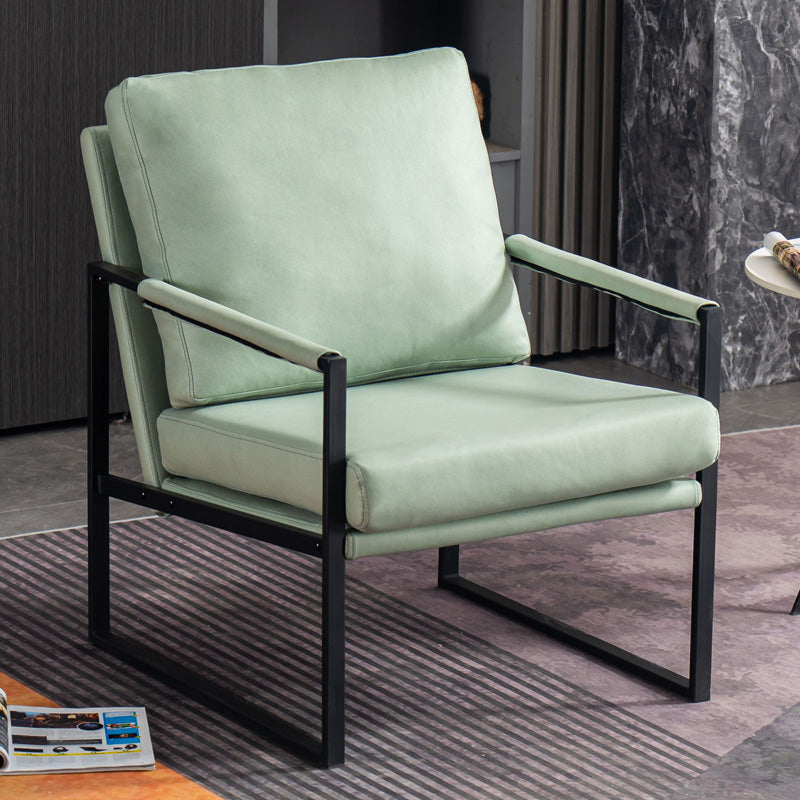 Metal Square Arms Chair Faux Leather Armchair for Living Room