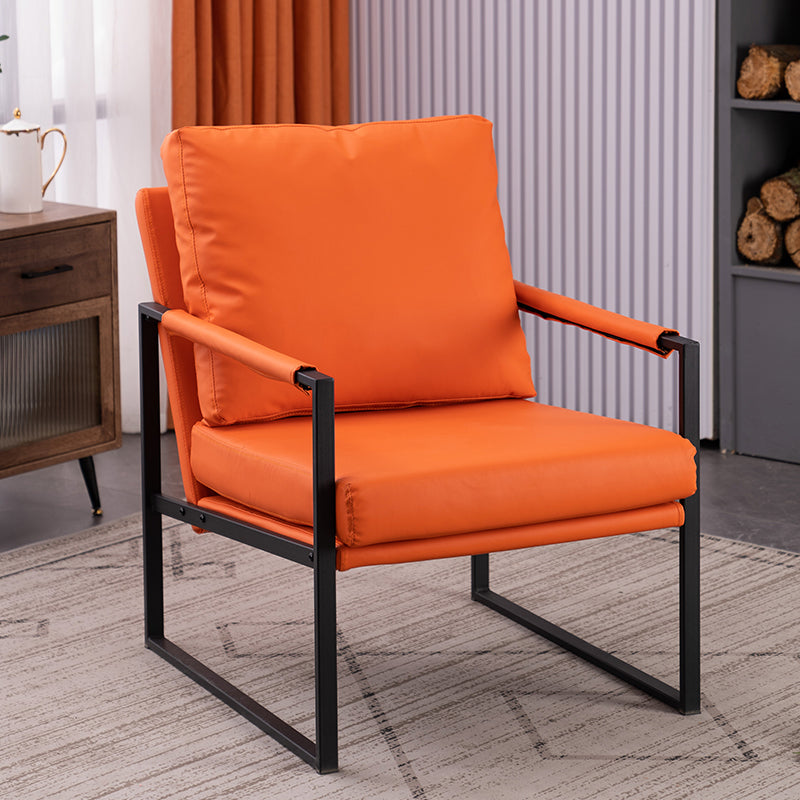 Metal Square Arms Chair Faux Leather Armchair for Living Room