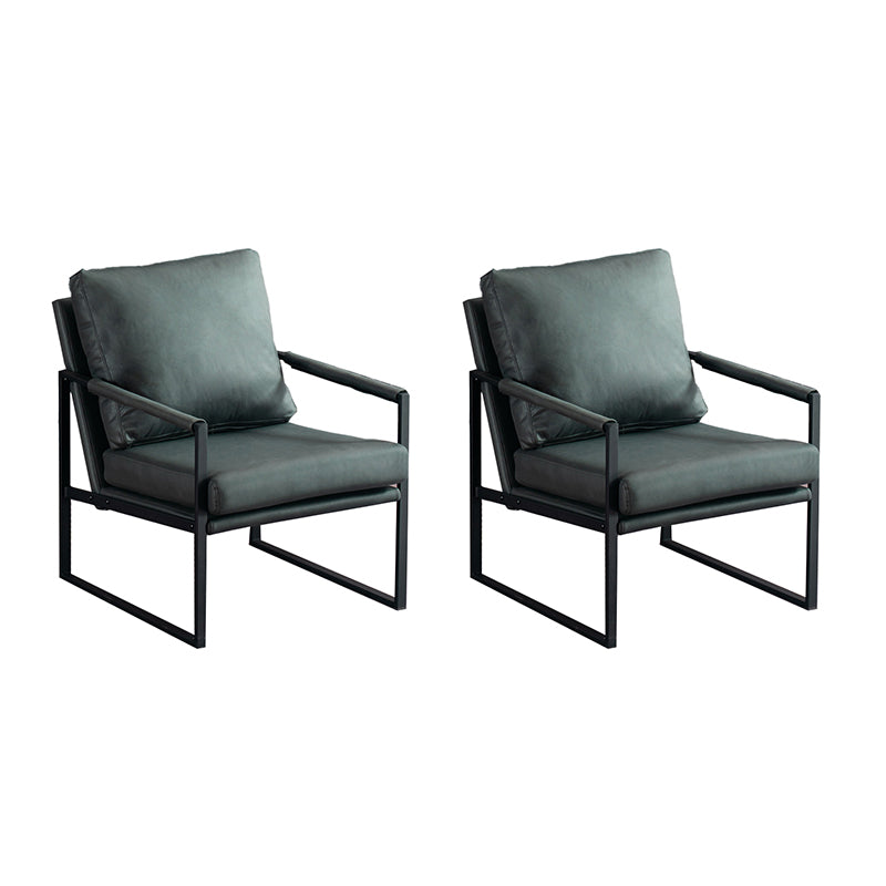 Metal Square Arms Chair Faux Leather Armchair for Living Room