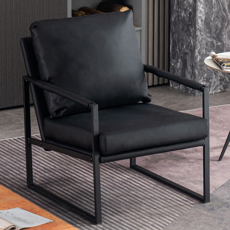 Metal Square Arms Chair Faux Leather Armchair for Living Room