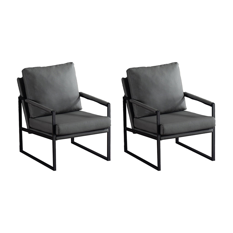 Metal Square Arms Chair Faux Leather Armchair for Living Room