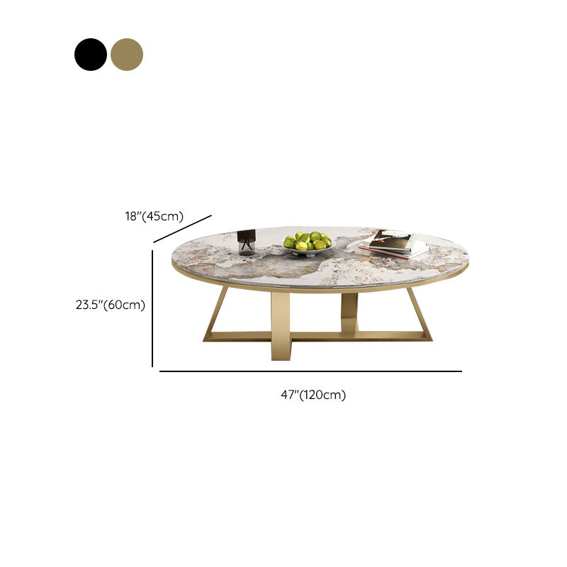 Metal Cross Legs Cocktail Table Luxurious Oval Stone Top Coffee Table