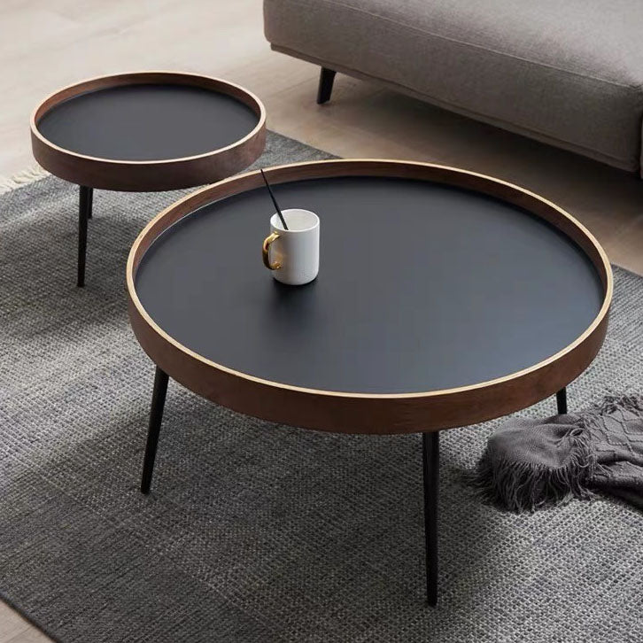 Tray Top Solid Wood Coffee Table Round Single Cocktail Table in Brown