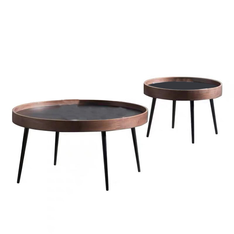 Tray Top Solid Wood Coffee Table Round Single Cocktail Table in Brown