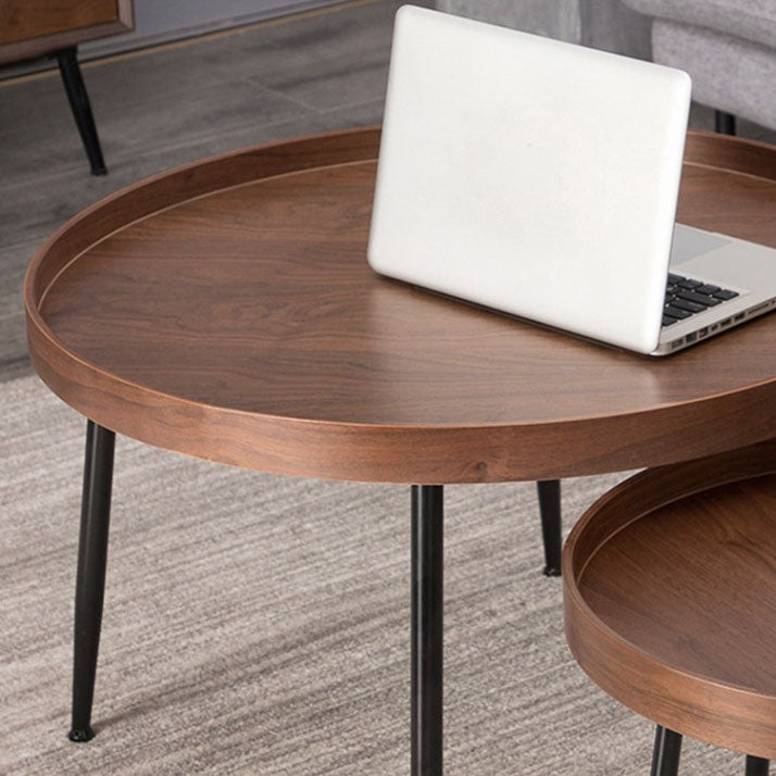 Tray Top Solid Wood Coffee Table Round Single Cocktail Table in Brown