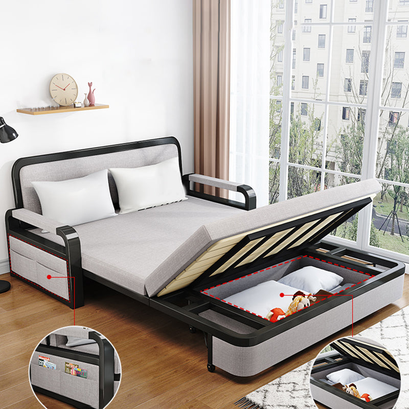 Contemporary Foldable Futon Sleeper Light Gray Futon and Mattress with Storage