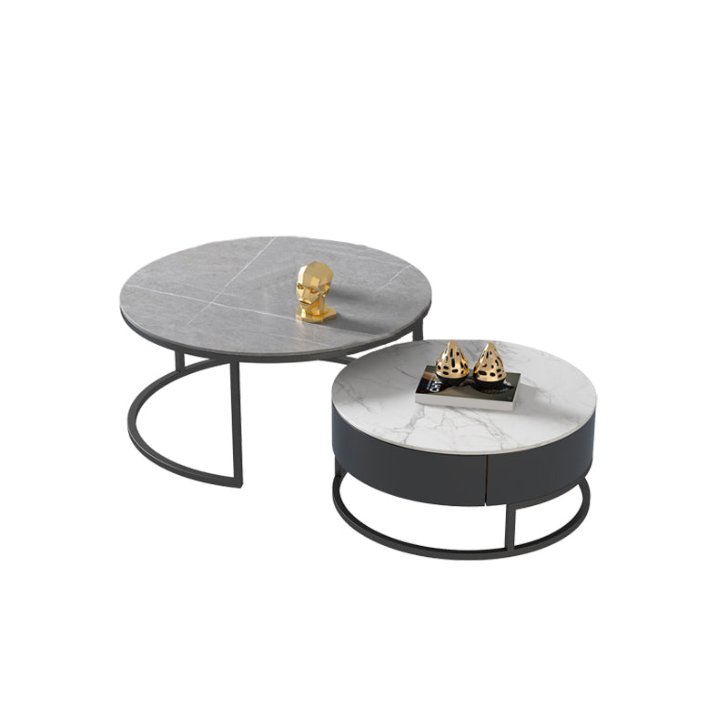 Frame 2 Nesting Coffee Table Set Modern Slate Cocktail Table with Drawer