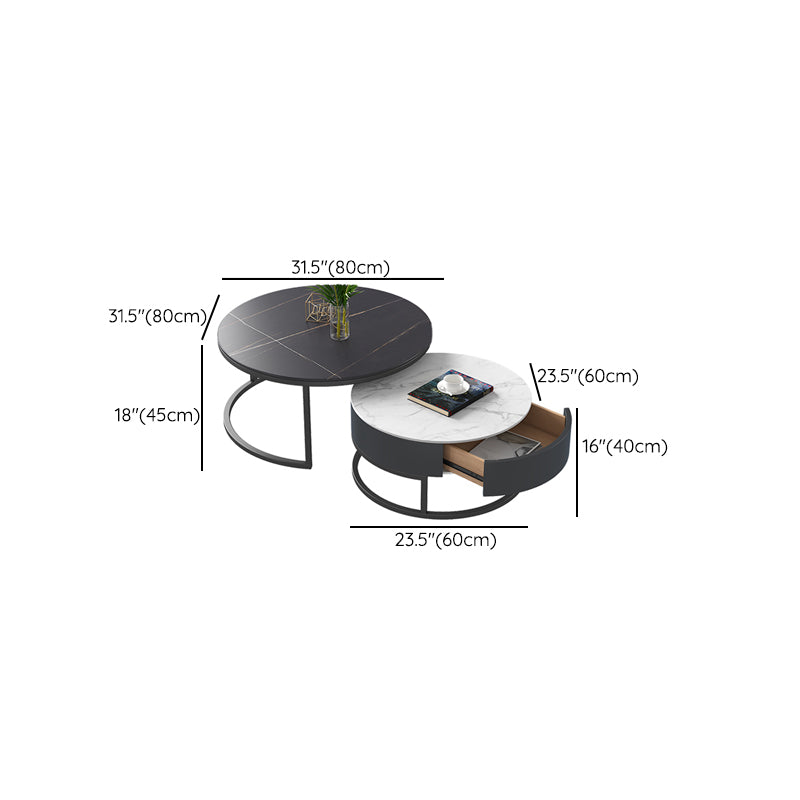 Frame 2 Nesting Coffee Table Set Modern Slate Cocktail Table with Drawer